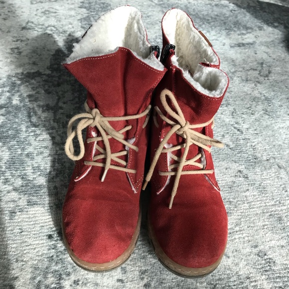 RIEKER short red suede fur booties 7 - Picture 2 of 5